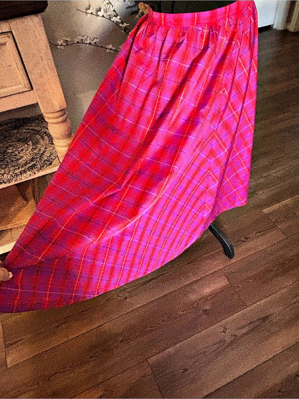 Vintage Jane Schaffhausen belle france Plaid Maxi Skirt in Tomato Red/Purple 12 - Picture 5 of 9